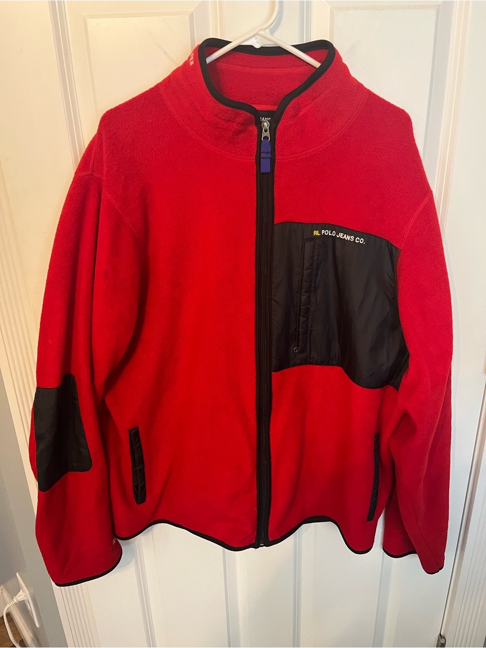Ralph Lauren Polo Jeans Co. Red Fleece Jacket with Black Accents VINTAGE